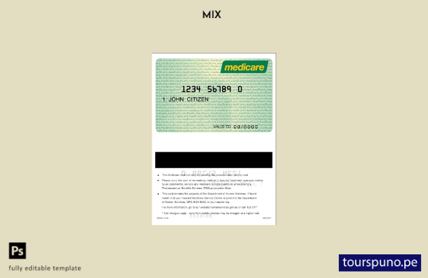 Plantilla de tarjeta Medicare de Australia lista para imprimir